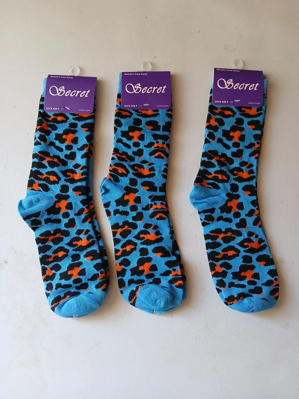 Men’s Crew Socks - Blue & Orange Leopard Print (3 Pack) ( Bag B )